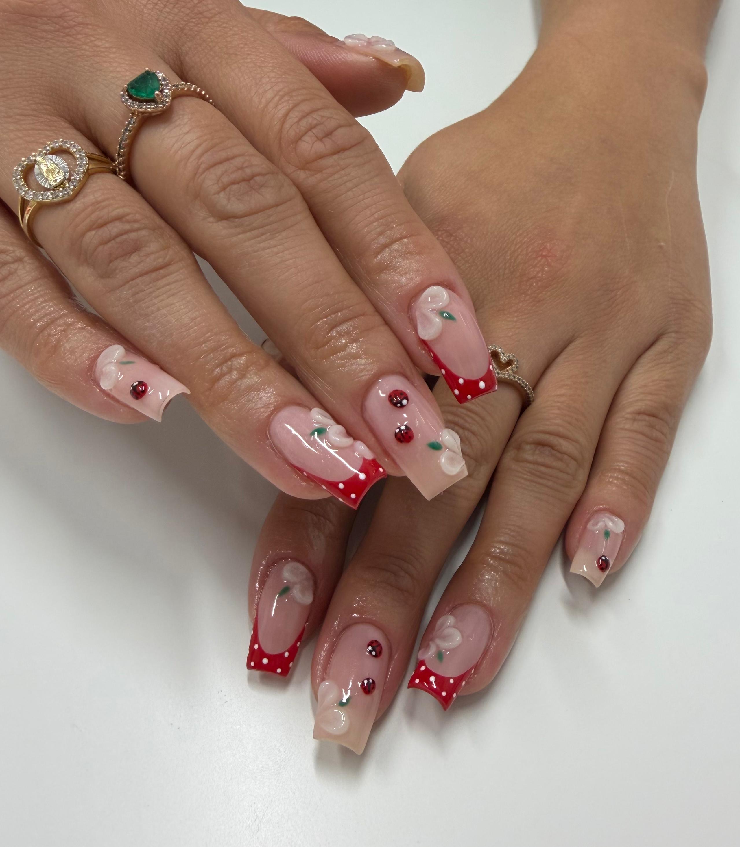 Cherry and bow nail art by Jessica